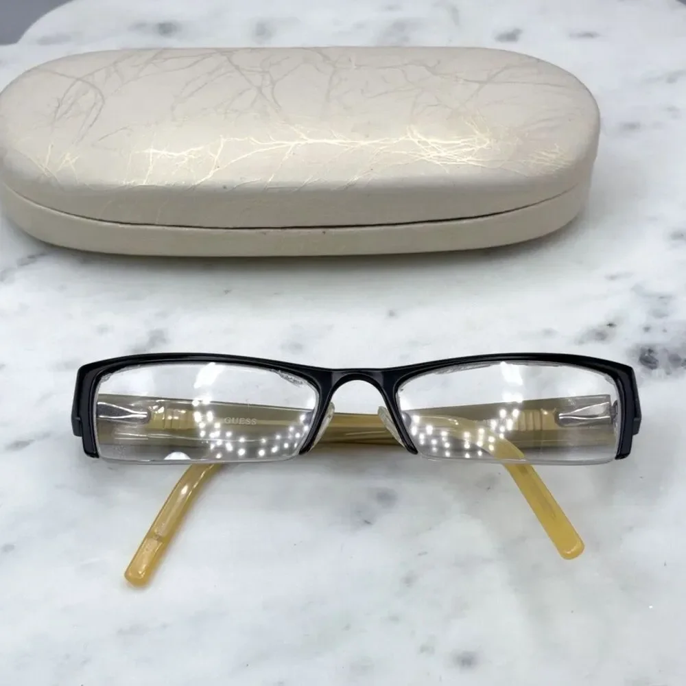 Guess GU 1416 BLK Black Half Rim Rectangle Eyeglasses Frames Only 51-17-135 RARE